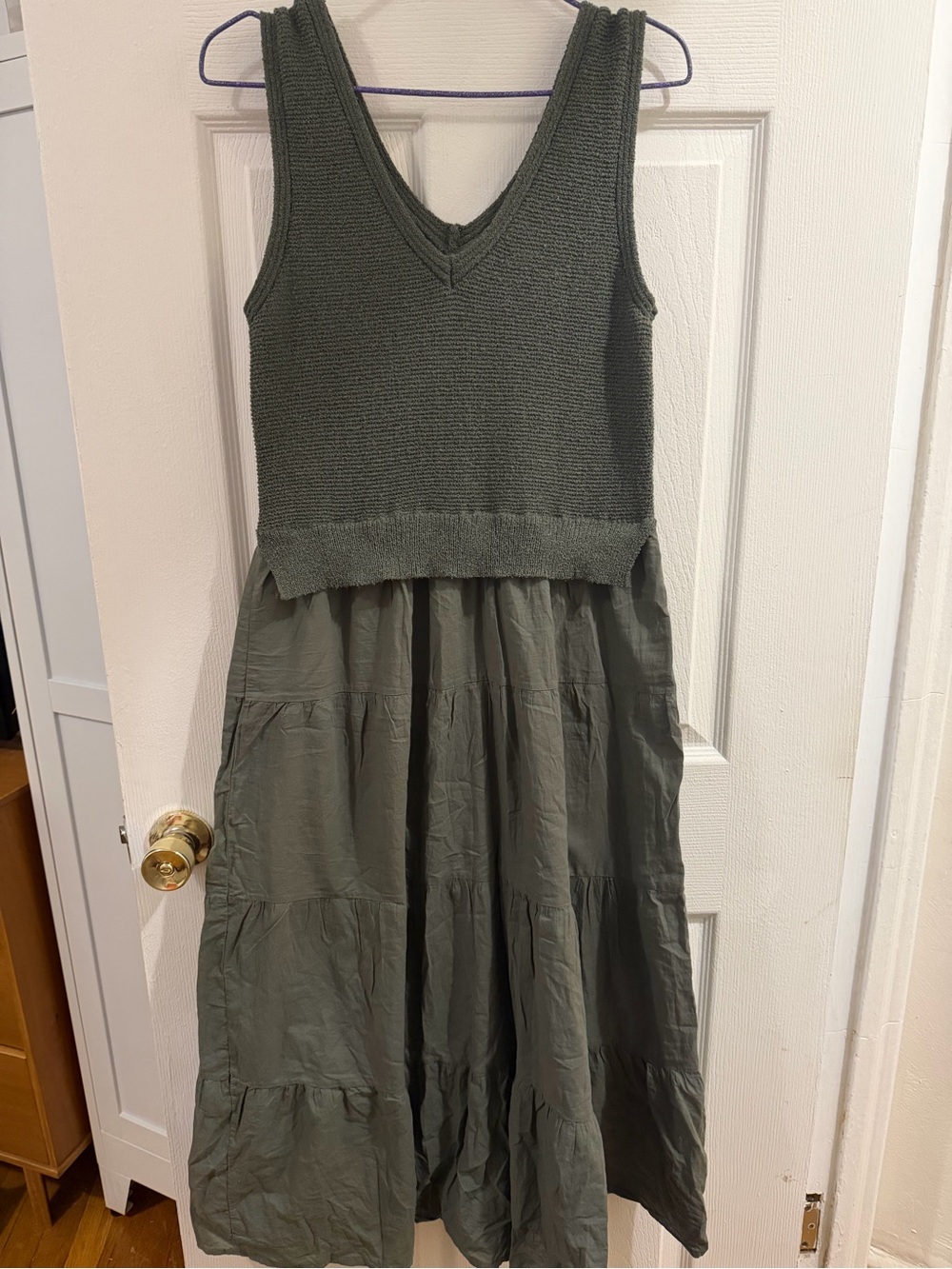 Source Unknown Olive Green Sleeveless Maxi Dress with Knit Bodice